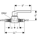 Vanne à bille Geberit MEPLA Ms d32 avec levier de commande 614061002 NEUF