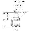 Geberit FlowFit transition bend 90Gr with IG Rg+ 90Gr d16-Rp3/4 620550001 NEW
