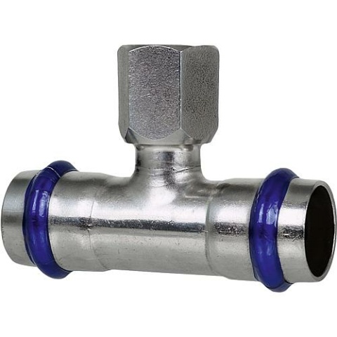 Evenes pressfitting in acciaio inox con raccordo a T a V con IG 42mm x DN 20 (3/4") x 42mm S42QHVI-LBP NUOVO