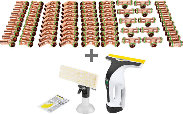 Aalberts Aktionspaket Sudo Pressfitting Kupfer 1x Paket 28 mm + Fenstersauger WV 6+ NEU