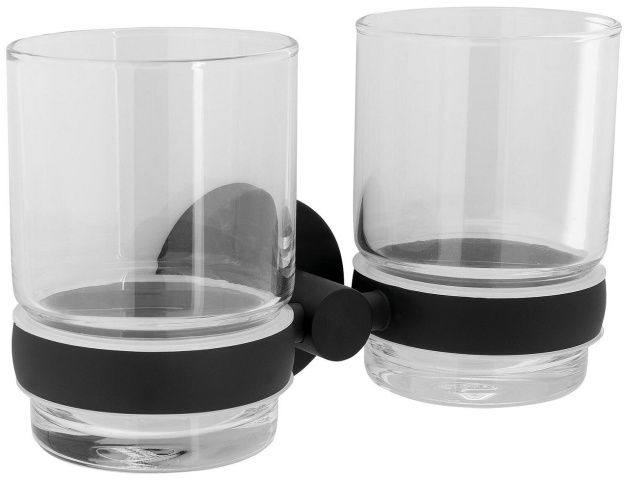 evenes Doppelglashalter Eight mit Wandhalter Kristallglas Messing matt schwarz NEU