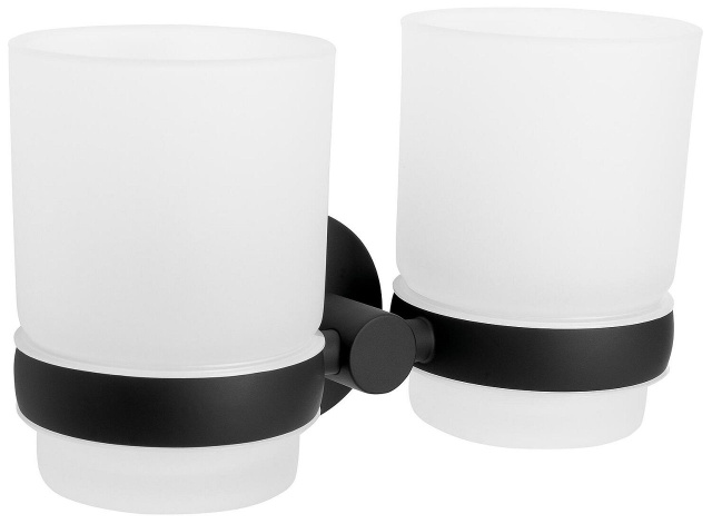 evenes Doppelglashalter Eight mit Wandhalter Glas satiniert Messing matt schwaz NEU