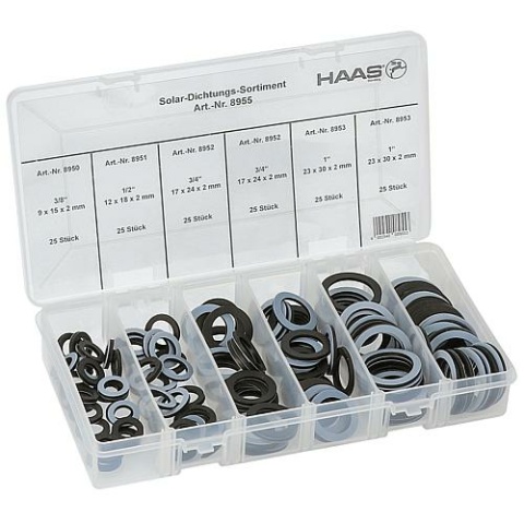 Haas Solar-Dichtungs-Sortiment Größe: DN 10 (3/8"") x DN 25 (1"") Inhalt: 150 Stk. NEU