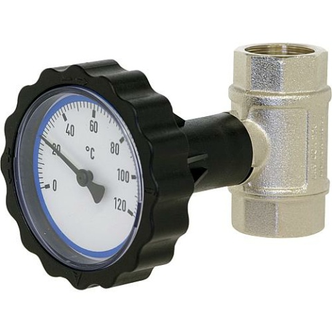 Ball valve 3/4"" IGxIG with thermometer handwheel blue nickel-plated NEW