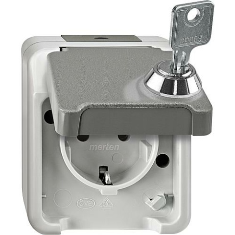 Merten Schuko socket outlet Aquastar Merten,IP44,surface-mounted,light grey,lockable,1 piece MEG2422-8029 NEW