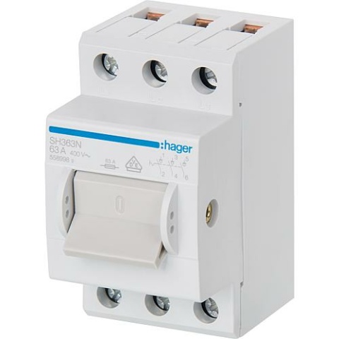 Interruttore compatto Hager SH363N, 63A, 3 contatti NA NUOVO