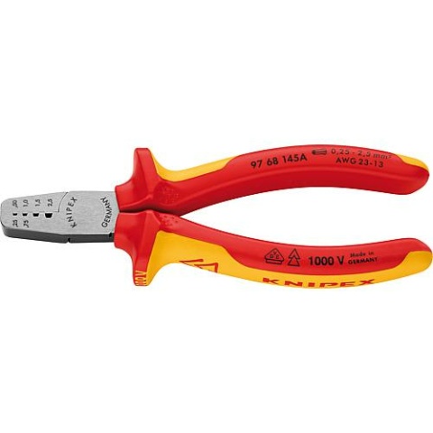 Pinze a crimpare Knipex con isolamento VDE, lunghezza: 145 mm 0,25 - 2,5 mm² 97 68 145 A NUOVO