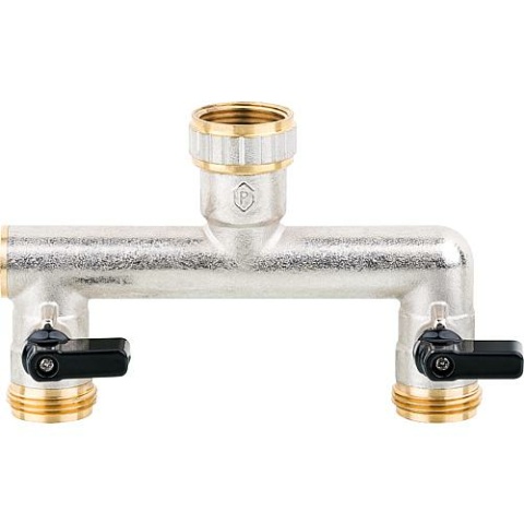 Absperrhahn 2-fach ÜWM DN20(3/4"") x AG DN20(3/4"") Messing vernickelt NEU