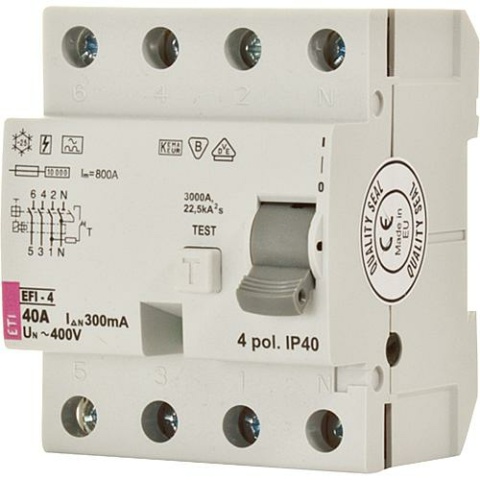 ETI RCD switch EFI-4, 4-pole, 63A,500mA, type A, instantaneous 2065544 NEW