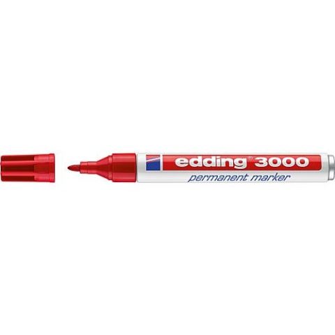 Marcatore permanente Edding 3000 rosso Larghezza linea 1,5 - 3 mm Punta tonda 4-3000002 NUOVO