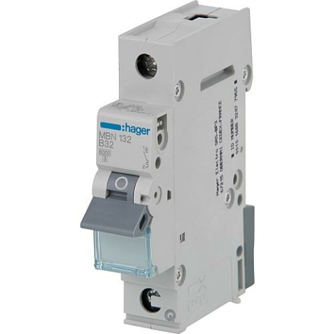 Hager leidingbeveiligingsschakelaar Hager, B32A 1p, 6kA, MBN132 NIEUW