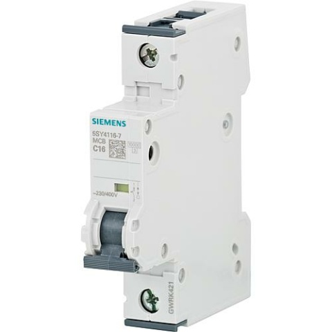 Siemens automaat Siemens, 10KA, 1-polig, C16A, 5SY4116-7 5SY4116-7 NIEUW