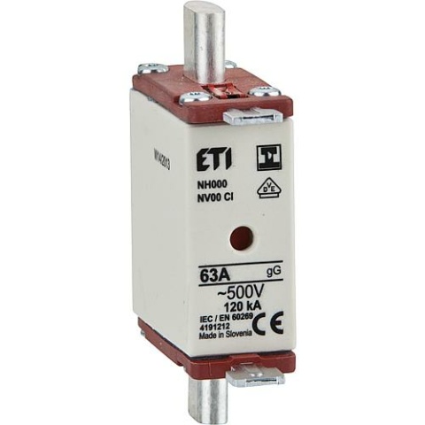 Fusible ETI NH AC 500V, Gr. C00/ 63A ISO, UE 3 NEUF