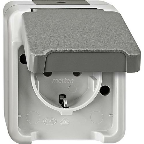 Merten Schuko socket outlet Aquastar Merten,IP44,surface-mounted, light grey 1 piece MEG2301-8029 NEW