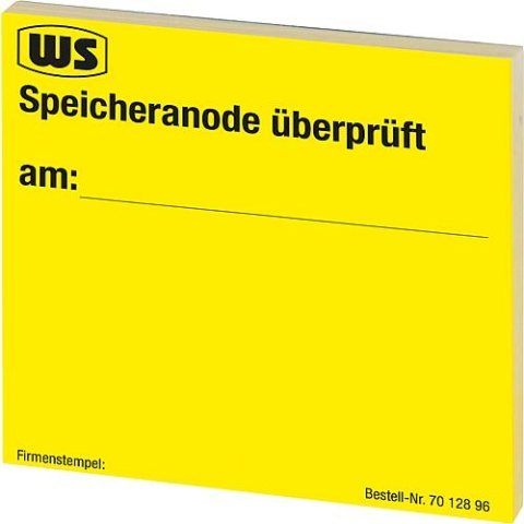 Weinmann & Schanz maintenance sticker ""Storage tank anode tested"" 1 block of 50 yellow NEW