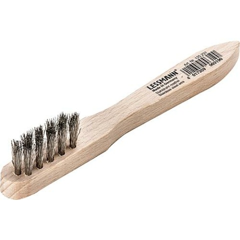 Lessmann mini brush stainless steel wire crimped, 0,15mm and beech wood handle NEW