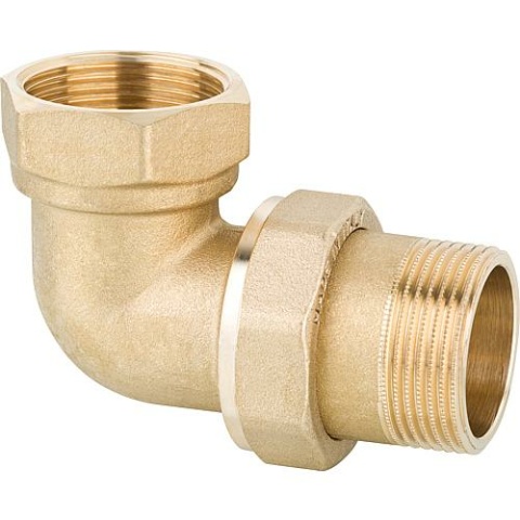 Raccord coudé laiton DN32 (1 1/4"") AGxIG PN10, à joint plat avec joint NEUF