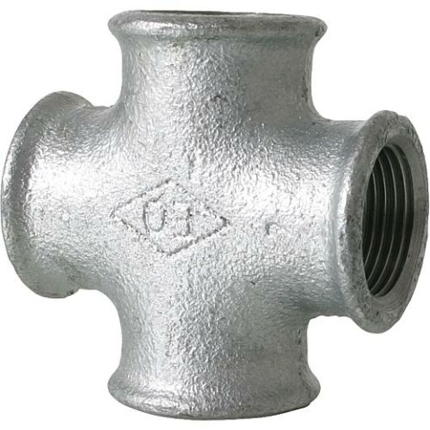 Hermann Schmidt malleable cast iron fitting galvanised no. 180, cross piece IG, Ø 1"" NEW