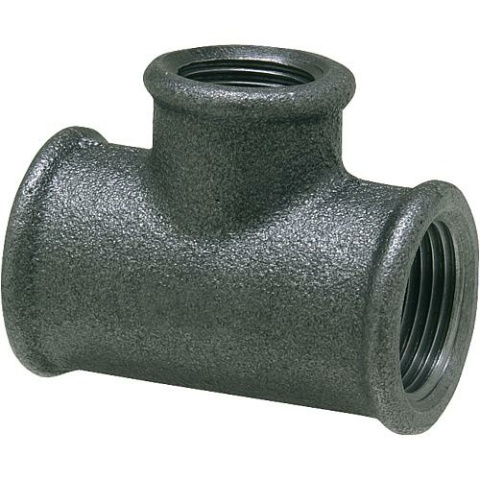 Hermann Schmidt malleable cast iron fitting, black T-piece 90°, 1/2"" x 3/8"" Type 130, reduced (IG) NEW