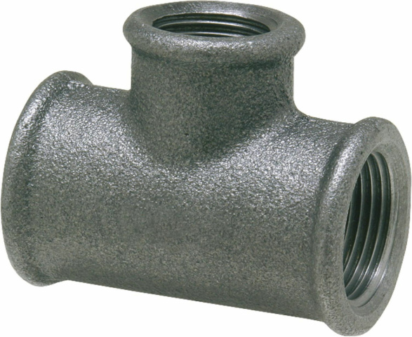 Raccordo in ghisa malleabile Hermann Schmidt, pezzo a T 90° nero, 11/4"" x 1"" Tipo 130, ridotto (IG) NUOVO