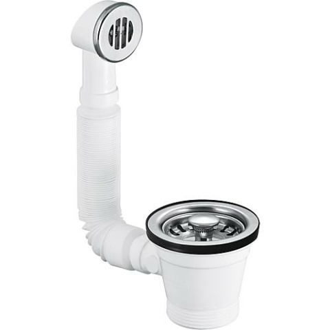 Flush set with flexible overflow, 11/2x 70 mm, stainless steel strainer insert, round overflow NEW