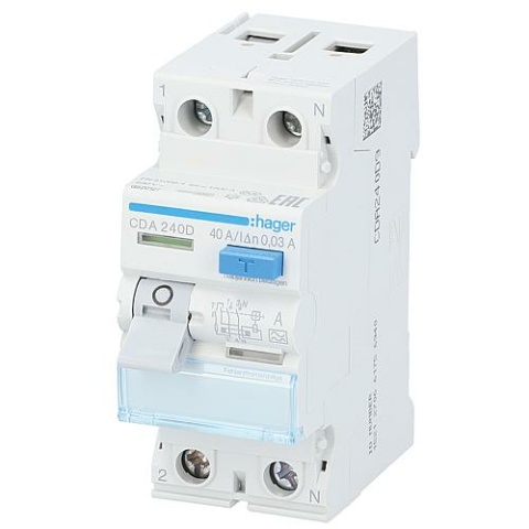 Hager FI-Schutzschalter 2p,Typ A,40A,30mA,6kA,CDA240D NEU
