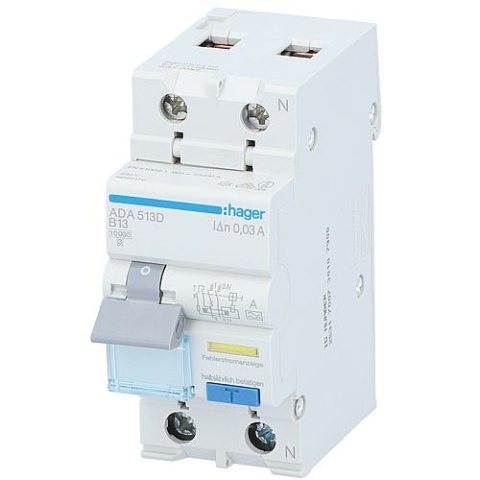 Interruttore differenziale Hager 1p+N, tipo A, B13A, 30mA, 10 kA, ADA513D NUOVO