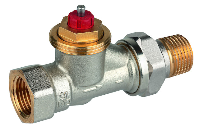 Corpo valvola termostatica FX, ottone nichelato, diritto passante, 1/2 pollice NUOVO