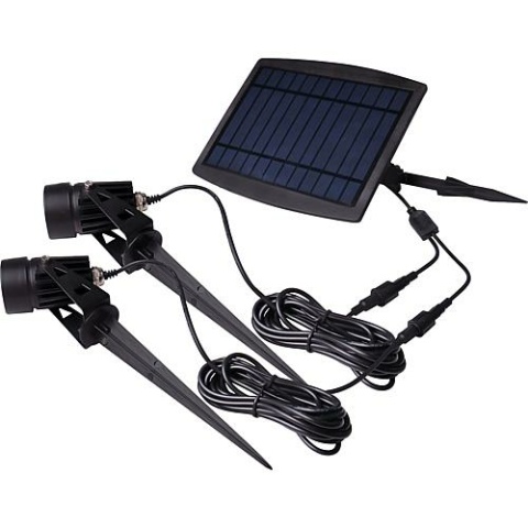 LEDs light Solar-Akku Beleuchtungs-Set 2x Spot 70lm mit 3m Kabel inkl. 2x Erdspieß NEU