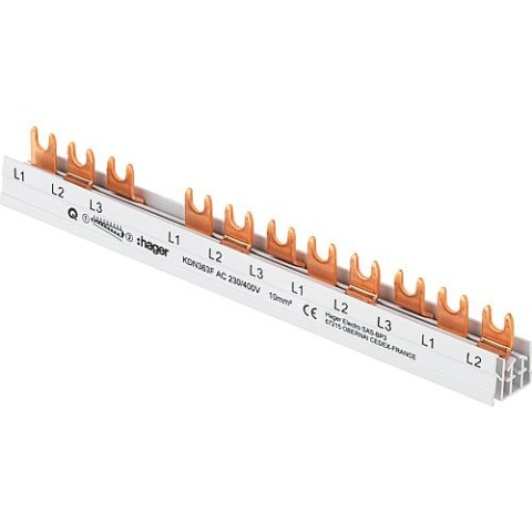 Hager Phasenschiene KDN363F (3P) 63A, 10mm², Länge: 210mm Schraubtechnik/ Quick Connect NEU