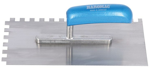 Haromac smoothing trowel 10x10 serrated 280mm stainless steel blue handle 10515010 NEW