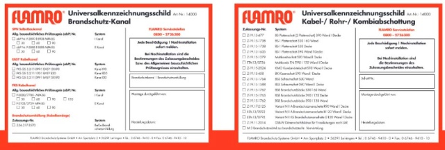 FLAMRO Brandschutz Kennzeichnungsschild universal 14000 NEU