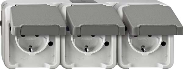 Merten SCHUKO triple socket outlet light grey MEG2391-8029 NEW