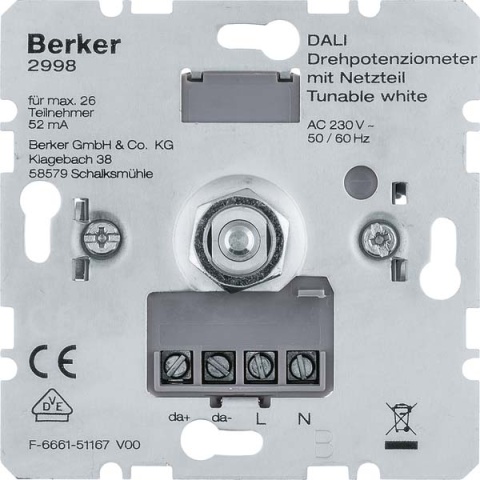 Berker DALI Drehpotenziometer Tunable wh m.Netzt. 2998 NEU