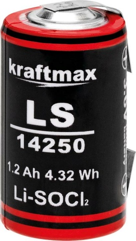 Kraftmax Lithium Battery 3,6V LS14250 1/2 AA - Cell Soldering lug U-Form NEW