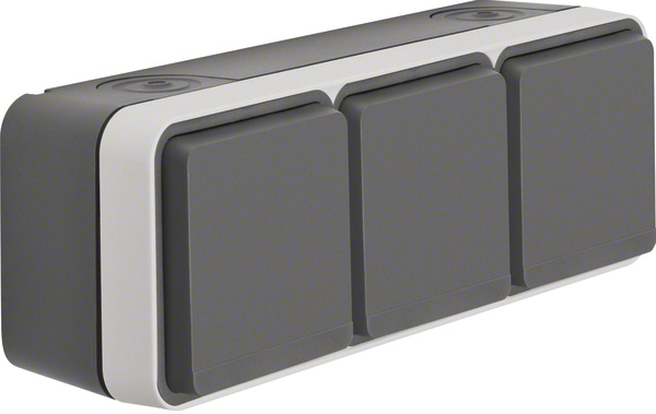 Berker SCHUKO socket outlet 3gang hinged cover. light grey 47733515 NEW