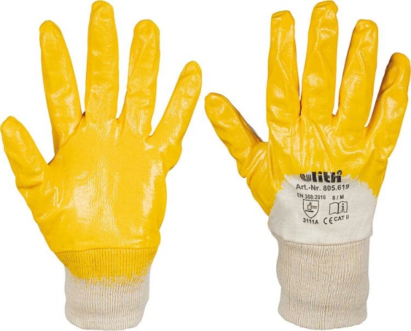 Arbeitshandschuh Nitril gelb,Baumwoll-Innentrikot Größe: M 1 Paar NEU