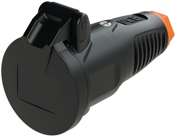 PCE earthing contact coupling with hinged cover, solid rubber (black/orange) NEW