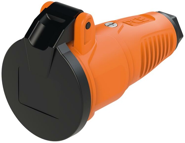 PCE earthing contact coupling with hinged cover, solid rubber (orange/black) NEW