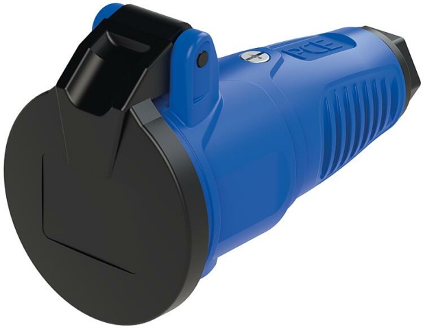PCE Schutzkontaktkupplung mit Klappdeckel, Gummi (blau/schwarz) NEU