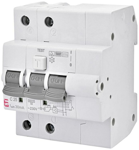 ETI FI-LS switch KZS-4M, 2-pole, type B, C25 / 0.03A, undelayed NEW