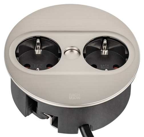 Bachmann TWIST 2 Tischsteckdose 2x Schuko, Edelstahl, rund NEU