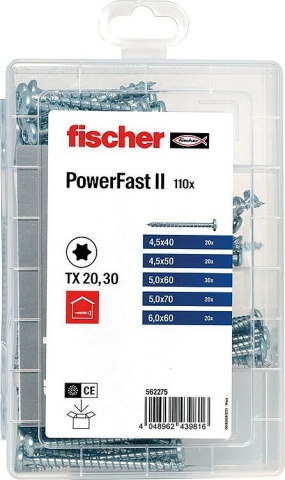 Fischer screw assortment, PowerFast II master box, PanHead full thread, Torx®, 110-piece NEW