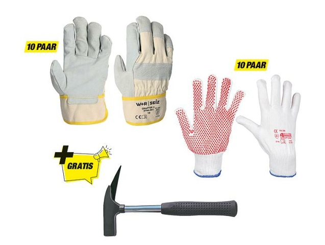 Arbeitshandschuh-Paket Bau GR.XL mit Gratis Latthammer NEU