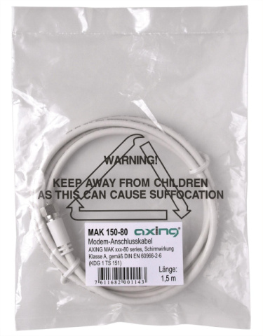 AXING F-Patch cable 1.5m ws MAK 150-80 axial plugs 2-fold shielded Vodafone NEW
