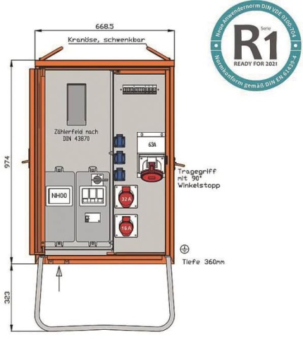 Walther connection distributor WAV0160R1 44kVA meter plan RCD type B 5 LS 3 CEE outlet NEW