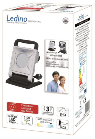 LEDINO Baustrahler Griesheim IP54 LED 24W 2100lm 6500K 2xSchuko NEU