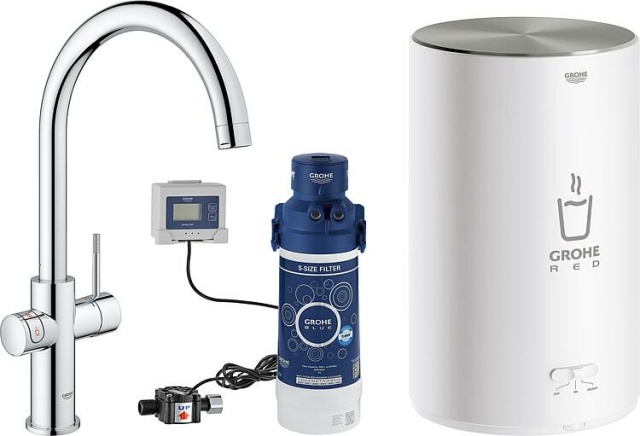 Grohe Red Duo sink mixer, C-spout chrome with boiler M and filter S-size starter set NEW