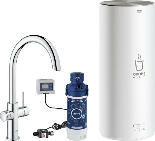 Mitigeur dévier Grohe Red Duo, bec chromé avec chauffe-eau L et filtre S-Size Starter Set NOUVEAU