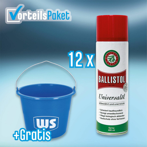 BALLISTOL® Vorteilset WS Universalöl 400 ml 12-teilig mit Gratis WS Baueimer NEU
